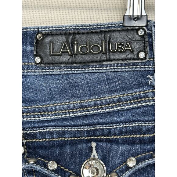 L.A. Idol Women's Cropped Jeans Size 5 Rhinestone Buttons/Pockets Distressed - Picture 12 of 16